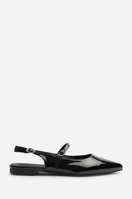 Wheres That From Womens Estrella Wide Fit Pointed Toe Mary Jane Open Back Ballet Flats In Black Patent - Image 2