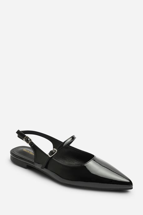 Wheres That From Womens Estrella Wide Fit Pointed Toe Mary Jane Open Back Ballet Flats In Black Patent - Image 3