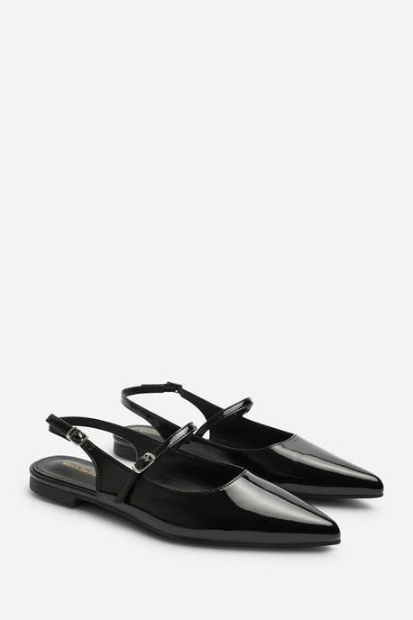 Wheres That From Womens Estrella Wide Fit Pointed Toe Mary Jane Open Back Ballet Flats In Black Patent - Image 4