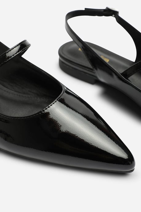 Wheres That From Womens Estrella Wide Fit Pointed Toe Mary Jane Open Back Ballet Flats In Black Patent - Image 5