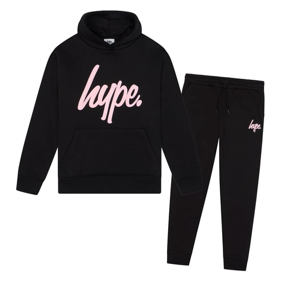 Girls Tracksuit Kids Black Hoodie and Joggers Casual Lounge Set - Image 1