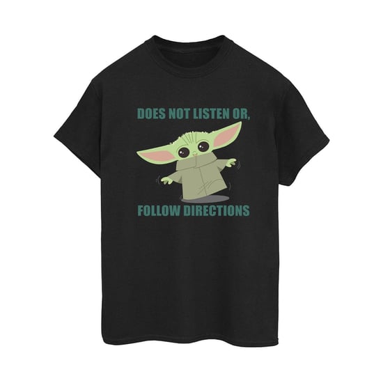 Star Wars Dames/Dames The Mandalorian Grogu Luistert Niet Katoenen Vriendje T-shirt (Zwart) - Image 2
