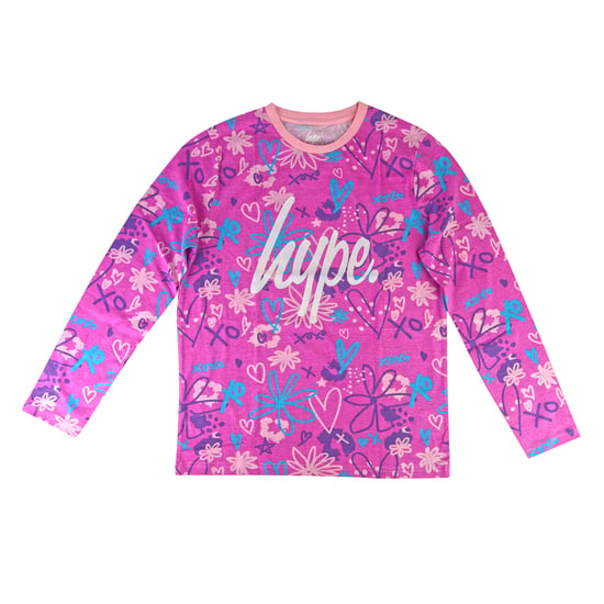 Girls 100% Cotton Scribble Pink Pyjama Set Long Sleeve Nightwear - Image 2