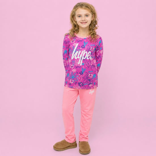 Girls 100% Cotton Scribble Pink Pyjama Set Long Sleeve Nightwear - Image 4