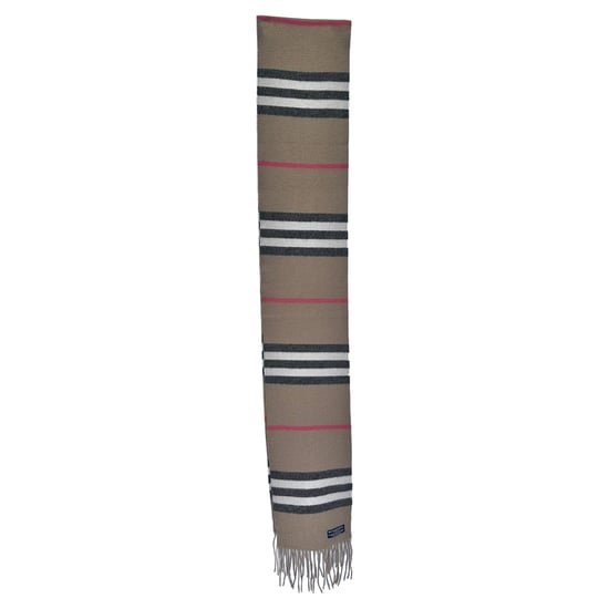 Burberry Icon Stripe Pattern Scarf in Beige Merino Wool - Image 3