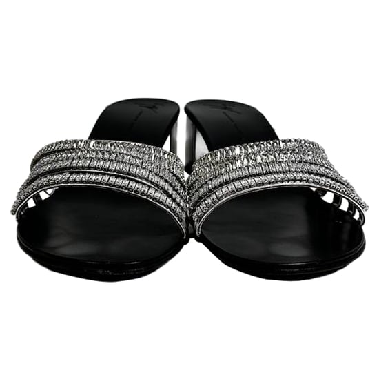 Giuseppe Zanotti Rhinestone-Embellished Slide Sandal Heels in Silver Leather - Image 2