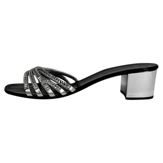 Giuseppe Zanotti Rhinestone-Embellished Slide Sandal Heels in Silver Leather - Image 4