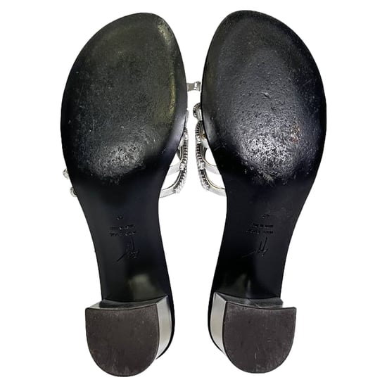 Giuseppe Zanotti Rhinestone-Embellished Slide Sandal Heels in Silver Leather - Image 6