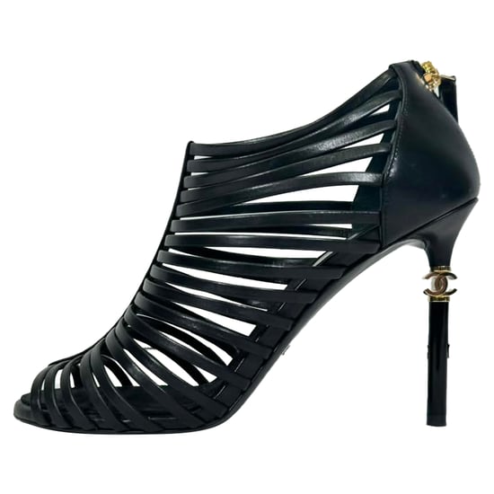 Chanel CC Caged Sandal Heels in Black Leather - Image 2