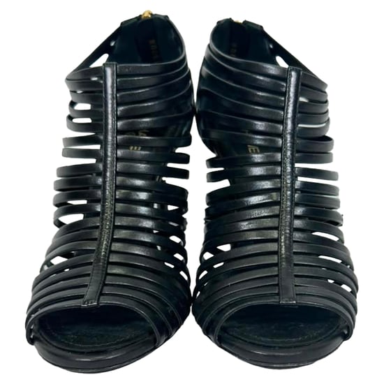 Chanel CC Caged Sandal Heels in Black Leather - Image 3