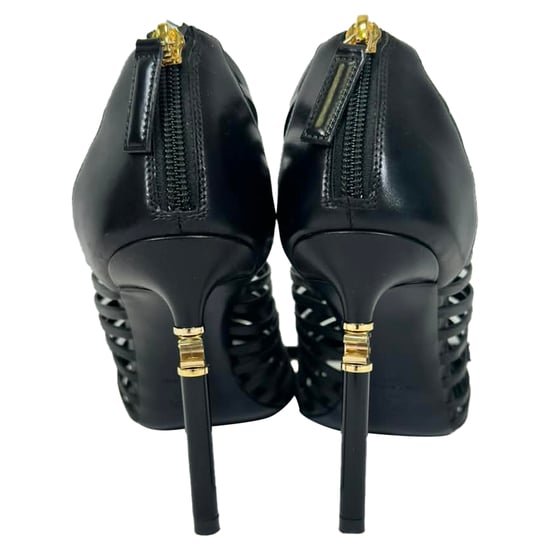 Chanel CC Caged Sandal Heels in Black Leather - Image 4
