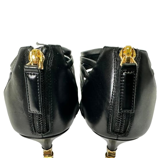 Chanel CC Caged Sandal Heels in Black Leather - Image 6