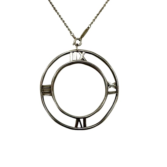Tiffany & Co. Atlas Roman Numeral Round Pendant Necklace in Silver Sterling Silver Metal - Image 1