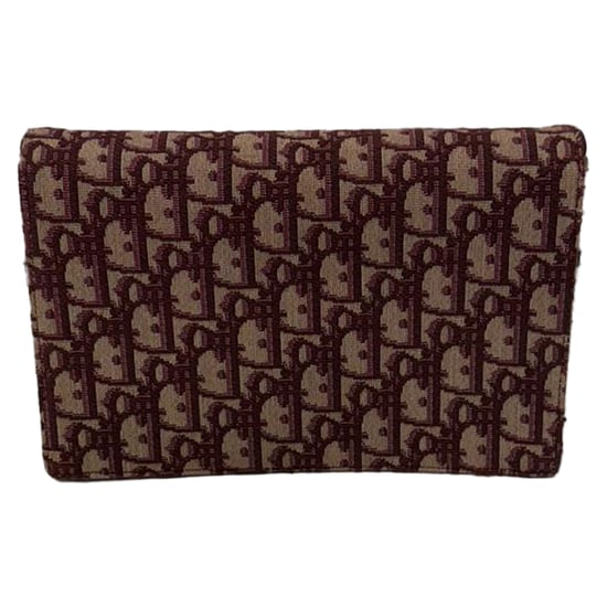 Dior Saddle Oblique plånbok med kedja i vinröd kanvas - Image 3