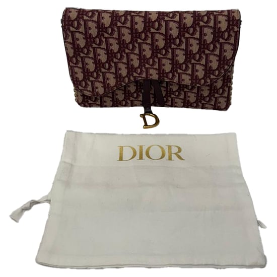 Dior Saddle Oblique plånbok med kedja i vinröd kanvas - Image 6