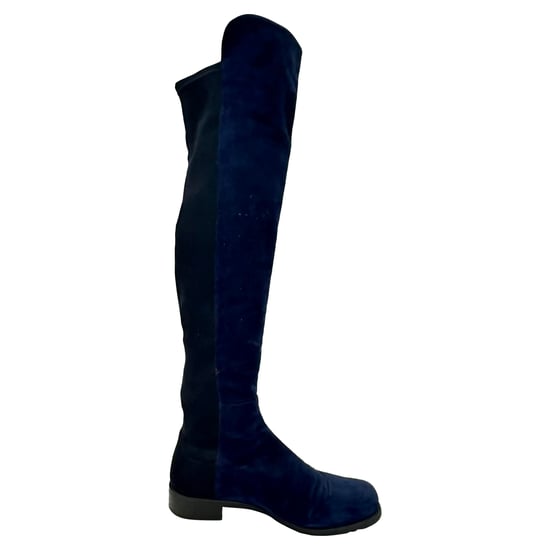 Stuart Weitzman Knee Length Boots in Navy Blue Suede - Image 1