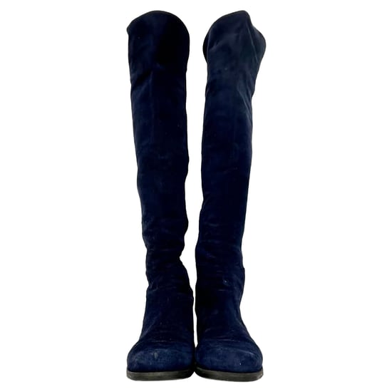 Stuart Weitzman Knee Length Boots in Navy Blue Suede - Image 3