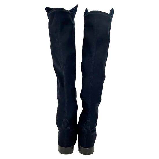 Stuart Weitzman Knee Length Boots in Navy Blue Suede - Image 4