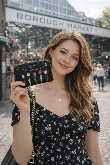 Women’s RFID Floral Zip Around Purse Wallet in Black - Image 2