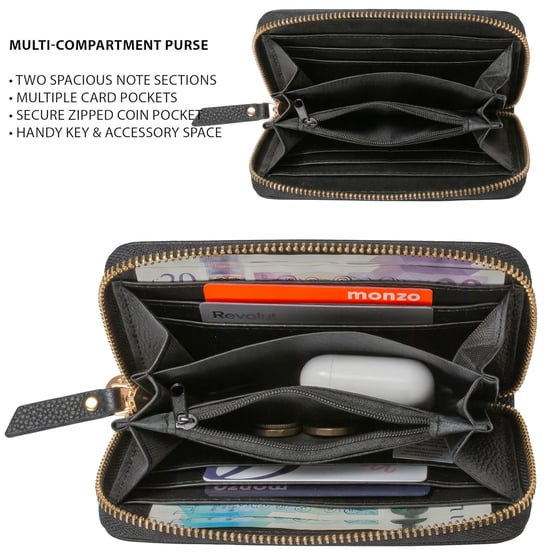 Women’s RFID Floral Zip Around Purse Wallet in Black - Image 3
