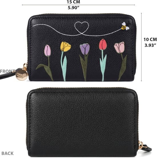 Women’s RFID Floral Zip Around Purse Wallet in Black - Image 4