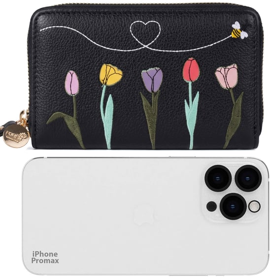 Women’s RFID Floral Zip Around Purse Wallet in Black - Image 5
