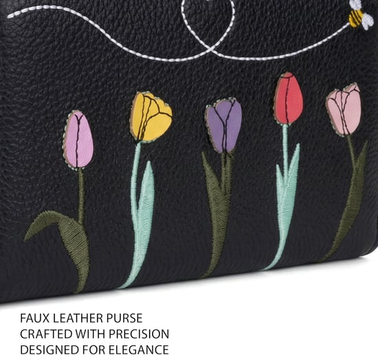Women’s RFID Floral Zip Around Purse Wallet in Black - Image 6