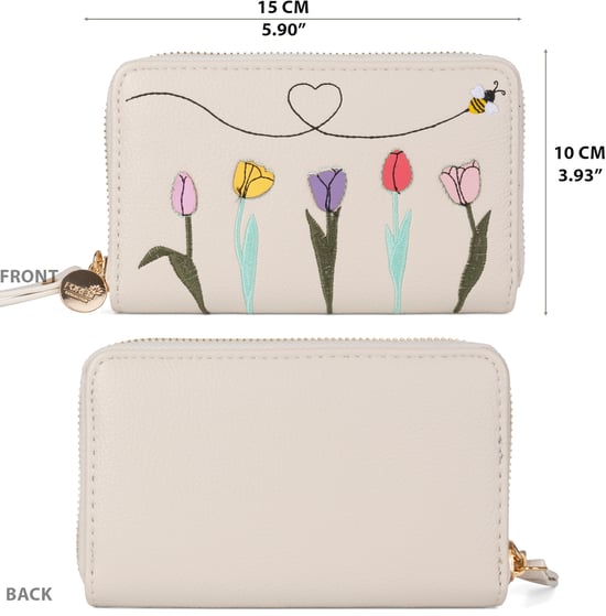 Women’s RFID Floral Zip Around Purse Wallet in Cream - Image 4