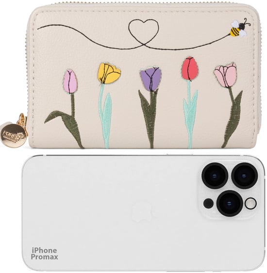 Women’s RFID Floral Zip Around Purse Wallet in Cream - Image 5