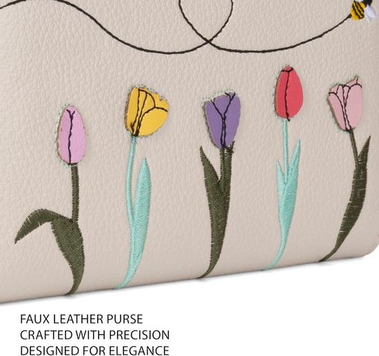 Women’s RFID Floral Zip Around Purse Wallet in Cream - Image 6