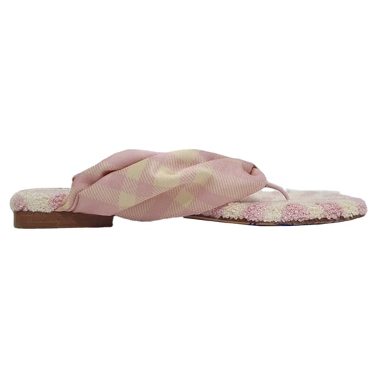 Burberry Check Printed Open-Toe Flat Sandals in Pink Cotton - Image 1