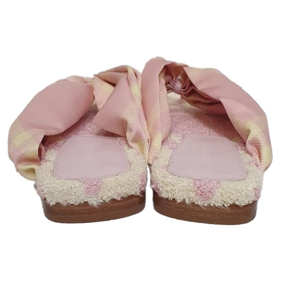 Burberry Check Printed Open-Toe Flat Sandals in Pink Cotton - Image 3