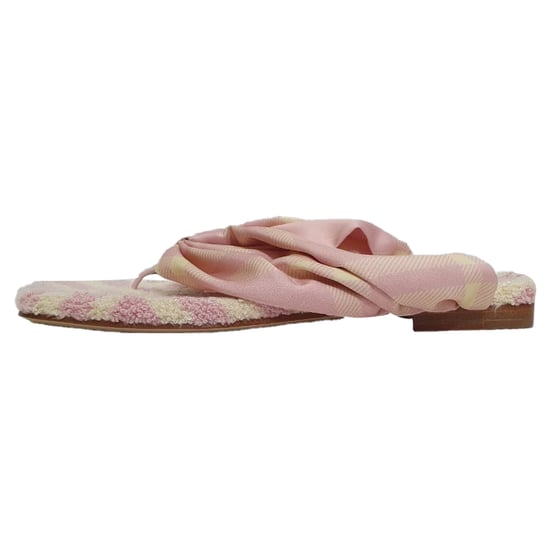 Burberry Check Printed Open-Toe Flat Sandals in Pink Cotton - Image 4