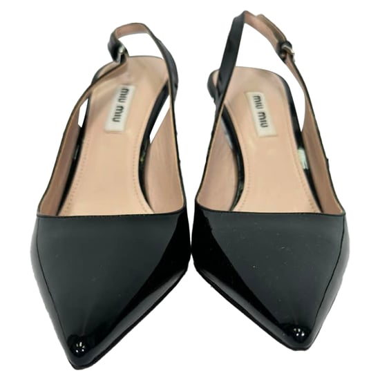 Miu Miu Embellished Slingback Pumps in Black Patent Leather - Image 3