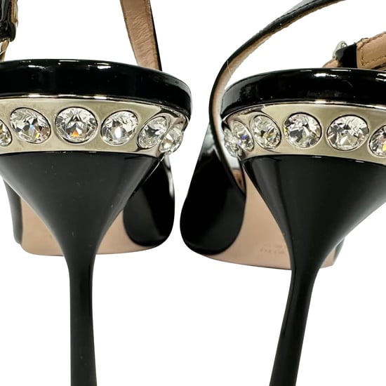 Miu Miu Embellished Slingback Pumps in Black Patent Leather - Image 4