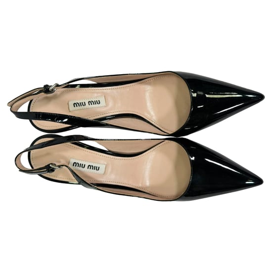 Miu Miu Embellished Slingback Pumps in Black Patent Leather - Image 6