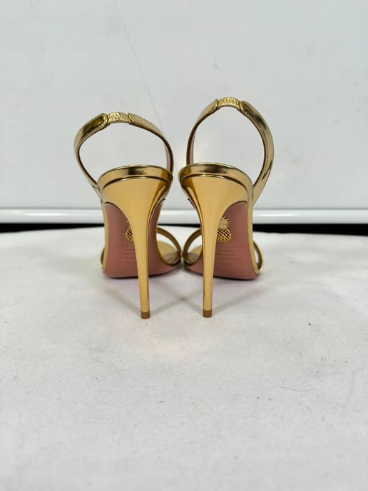 Aquazzura So Nude Sandal 105 in Gold Patent Leather - Image 2