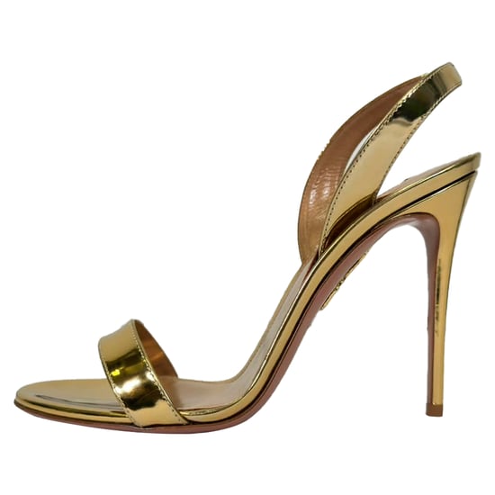 Aquazzura So Nude Sandal 105 in Gold Patent Leather - Image 4