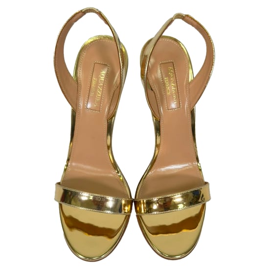 Aquazzura So Nude Sandal 105 in Gold Patent Leather - Image 5