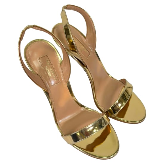 Aquazzura So Nude Sandal 105 in Gold Patent Leather - Image 6