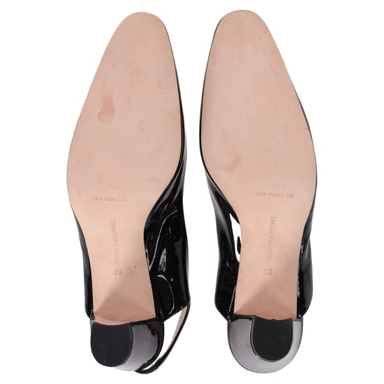 Manolo Blahnik Almond-Toe Slingback Pumps in Black Patent Leather - Image 5