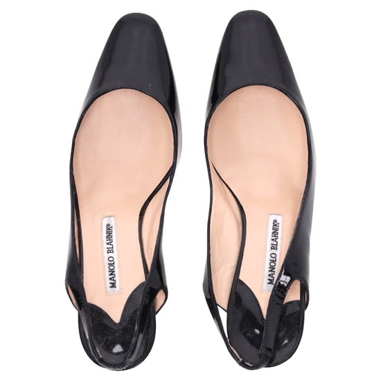 Manolo Blahnik Almond-Toe Slingback Pumps in Black Patent Leather - Image 6
