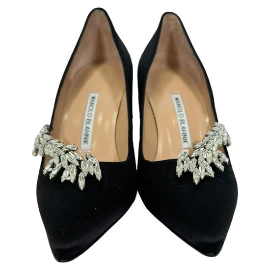 Manolo Blahnik Nadira Embellished Pumps in Black Satin - Image 2