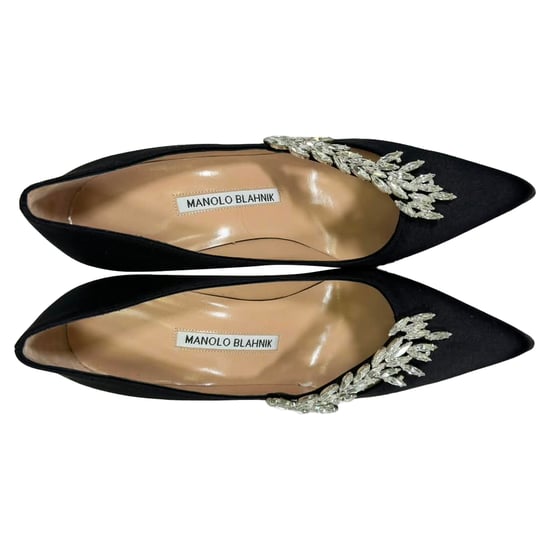 Manolo Blahnik Nadira Embellished Pumps in Black Satin - Image 4
