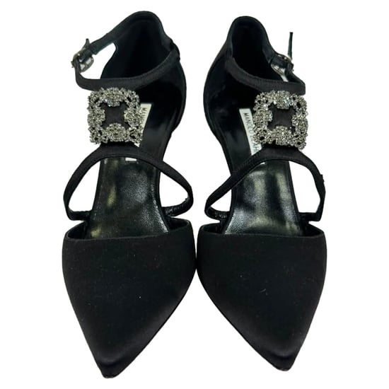 Manolo Blahnik Seneca Crystal-Embellished Pumps in Black Satin - Image 2