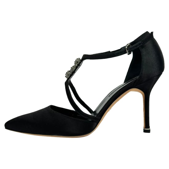 Manolo Blahnik Seneca Crystal-Embellished Pumps in Black Satin - Image 4