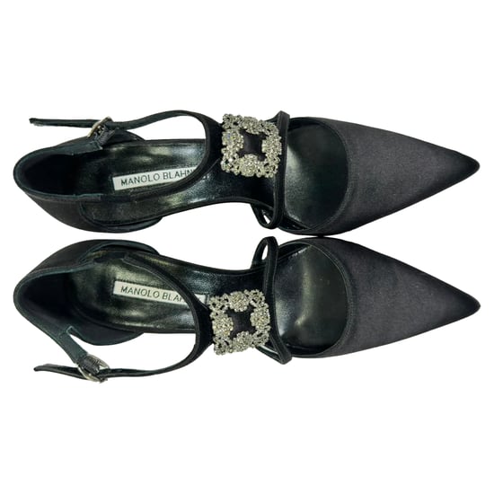 Manolo Blahnik Seneca Crystal-Embellished Pumps in Black Satin - Image 5