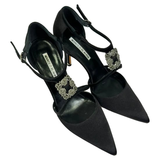 Manolo Blahnik Seneca Crystal-Embellished Pumps in Black Satin - Image 6