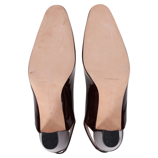 Manolo Blahnik Almond-Toe Slingback Pumps in Burgundy Patent Leather - Image 5