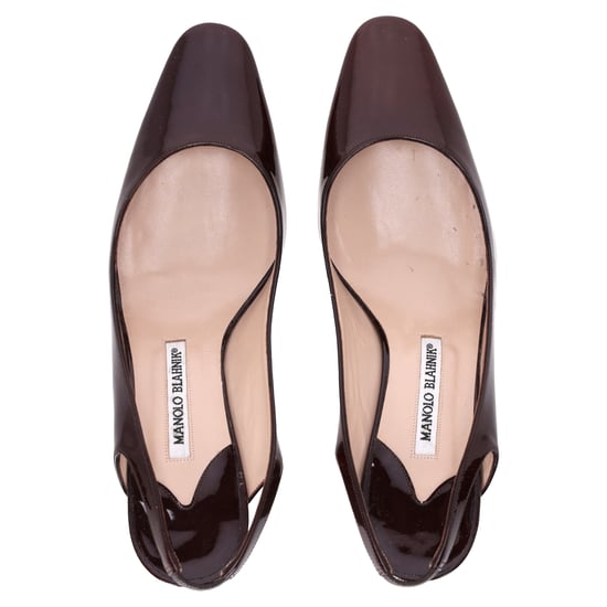 Manolo Blahnik Almond-Toe Slingback Pumps in Burgundy Patent Leather - Image 6